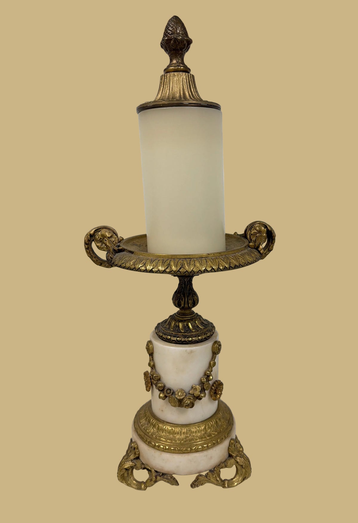 Empire Style Bronze & Alabaster Candlesticks, Pair