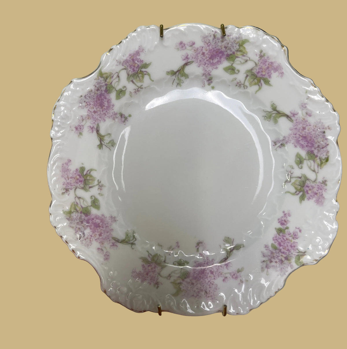 Vintage Silesia Plate w/Purple Lilac Floral Transfer Pattern