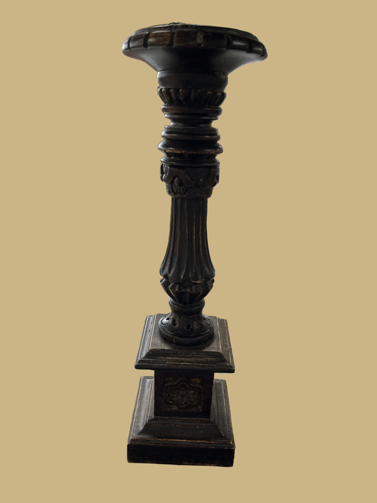 Vintage Carved Wood Candlestick