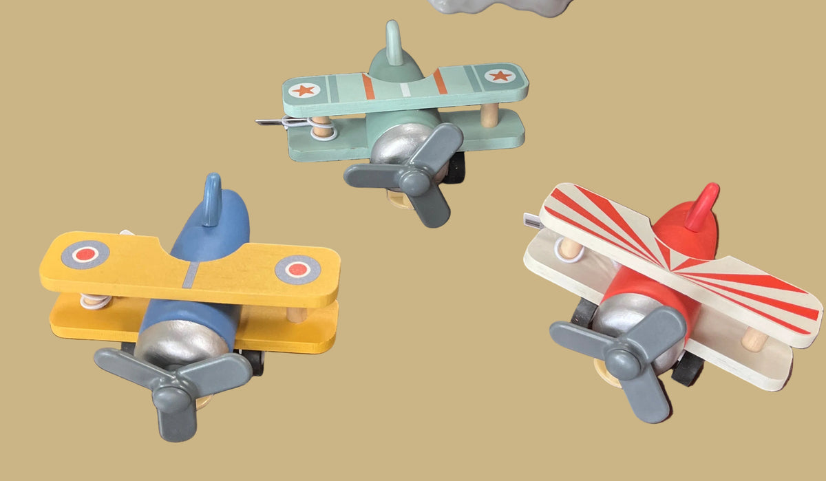 Vintage Biplane Pullback Toy