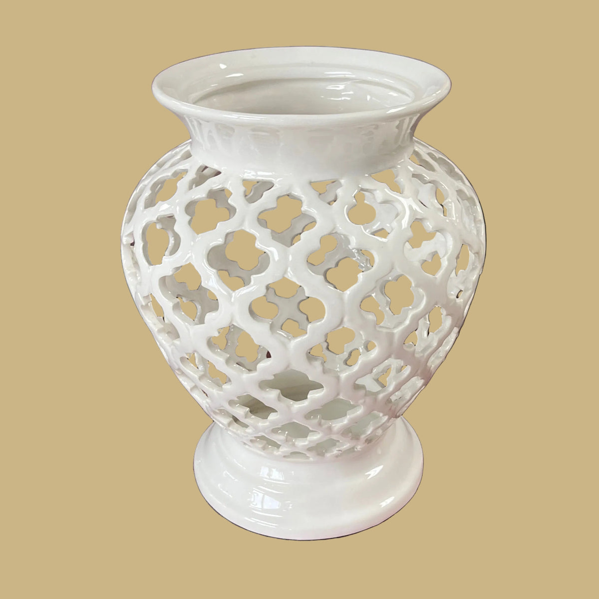 Vintage White Ceramic Reticulated Lattice Vase