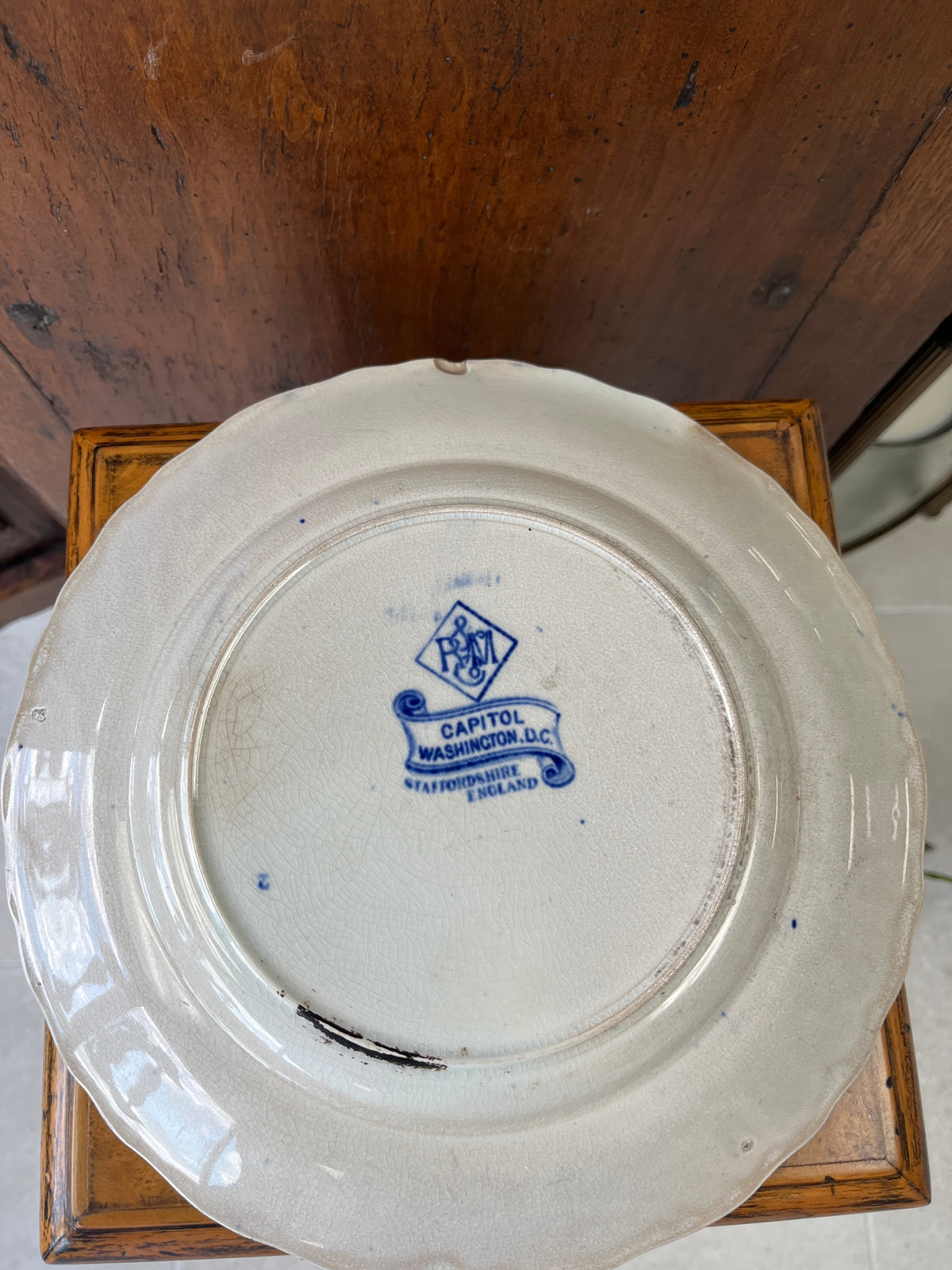 B&W Staffordshire Transferware Plate of the U.S. Capitol