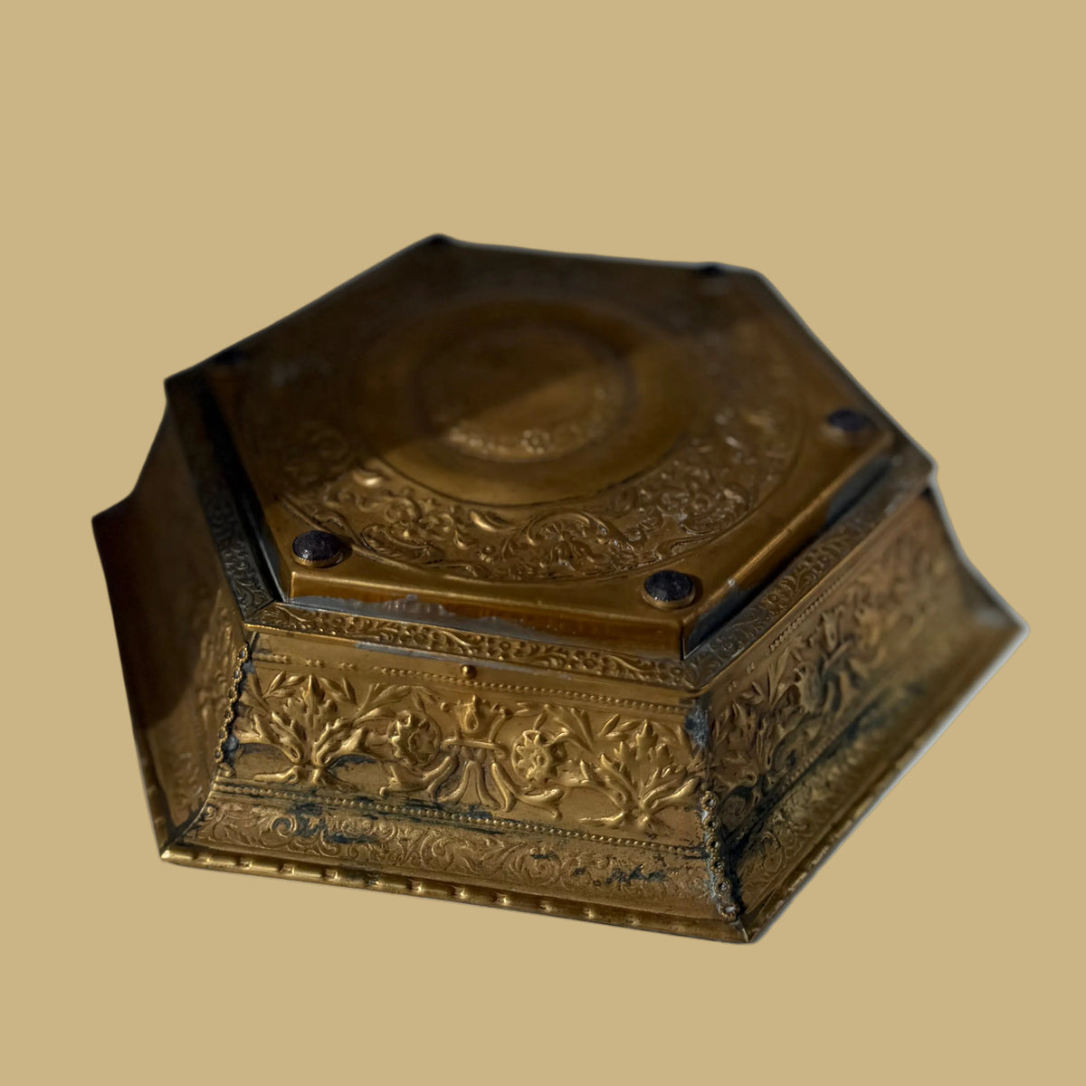 Antique Hexagonal Brass Box