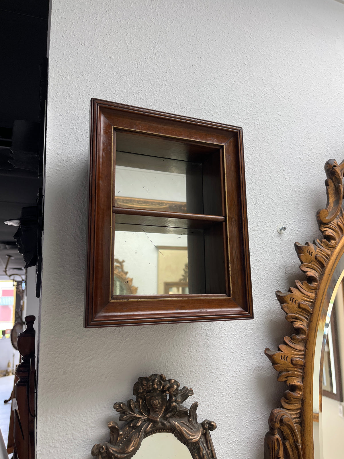 Vintage wooden mirrored shelf