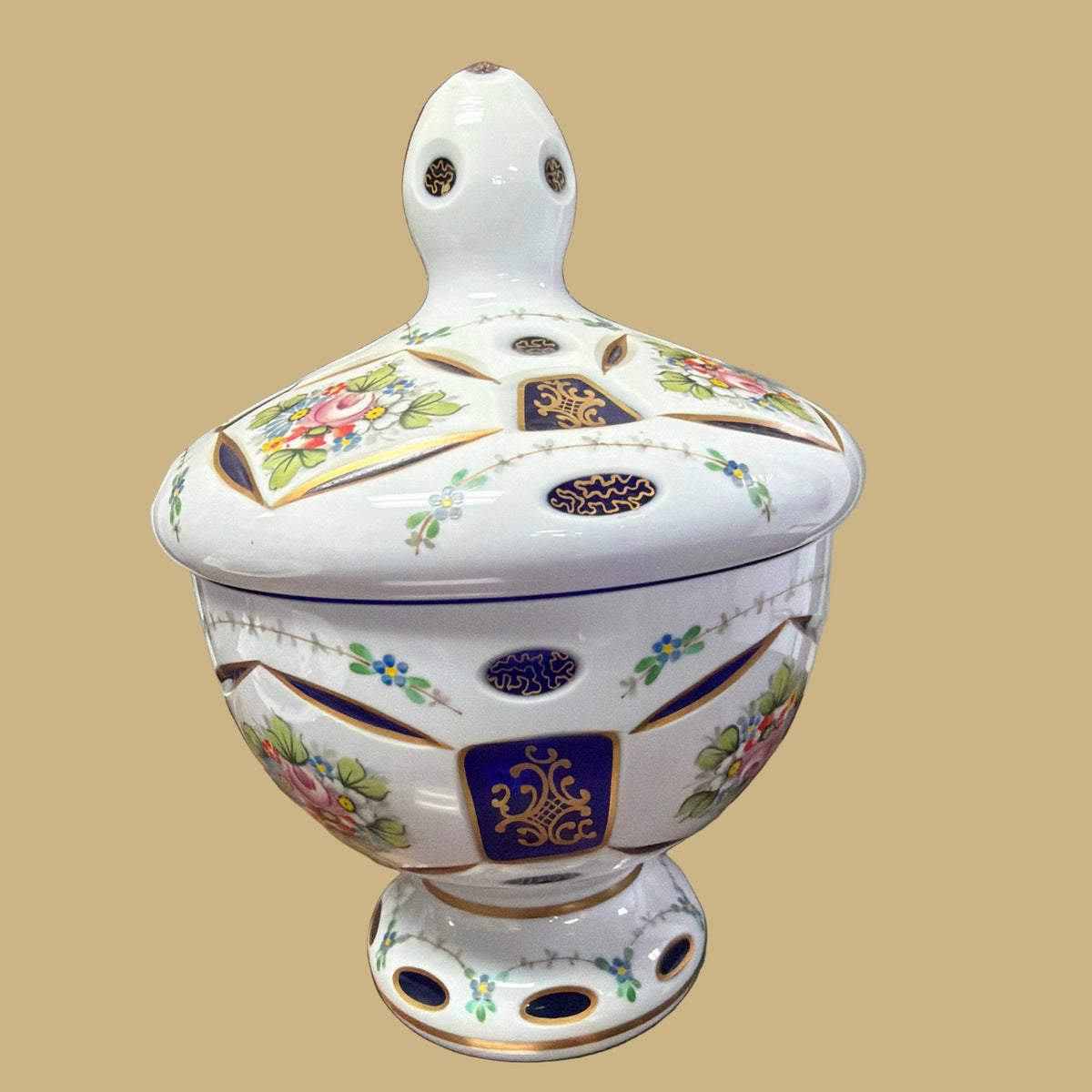 Bohemian Moser White Cased Footed Candy Dish
