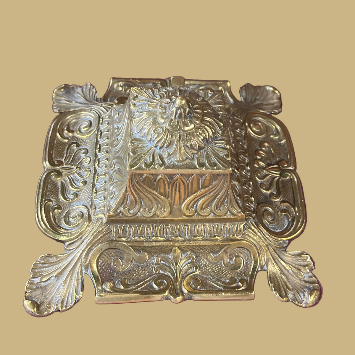19th-century French Rococo Revival Brass Inkwell