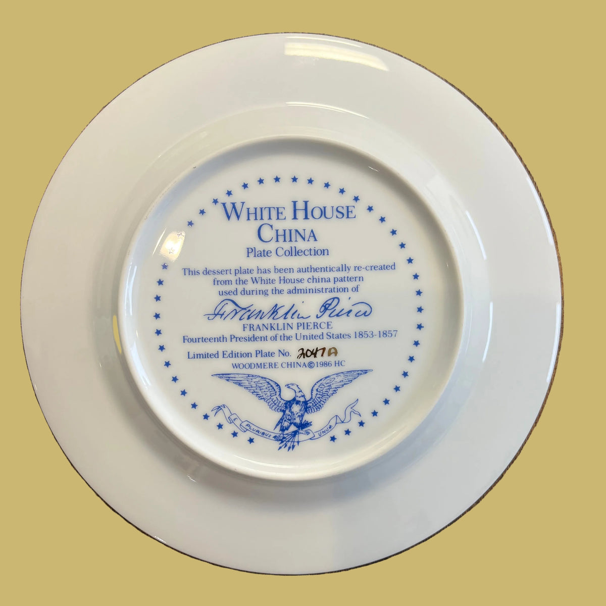 Vintage White House Plate Collection Franklin Pierce 14th President