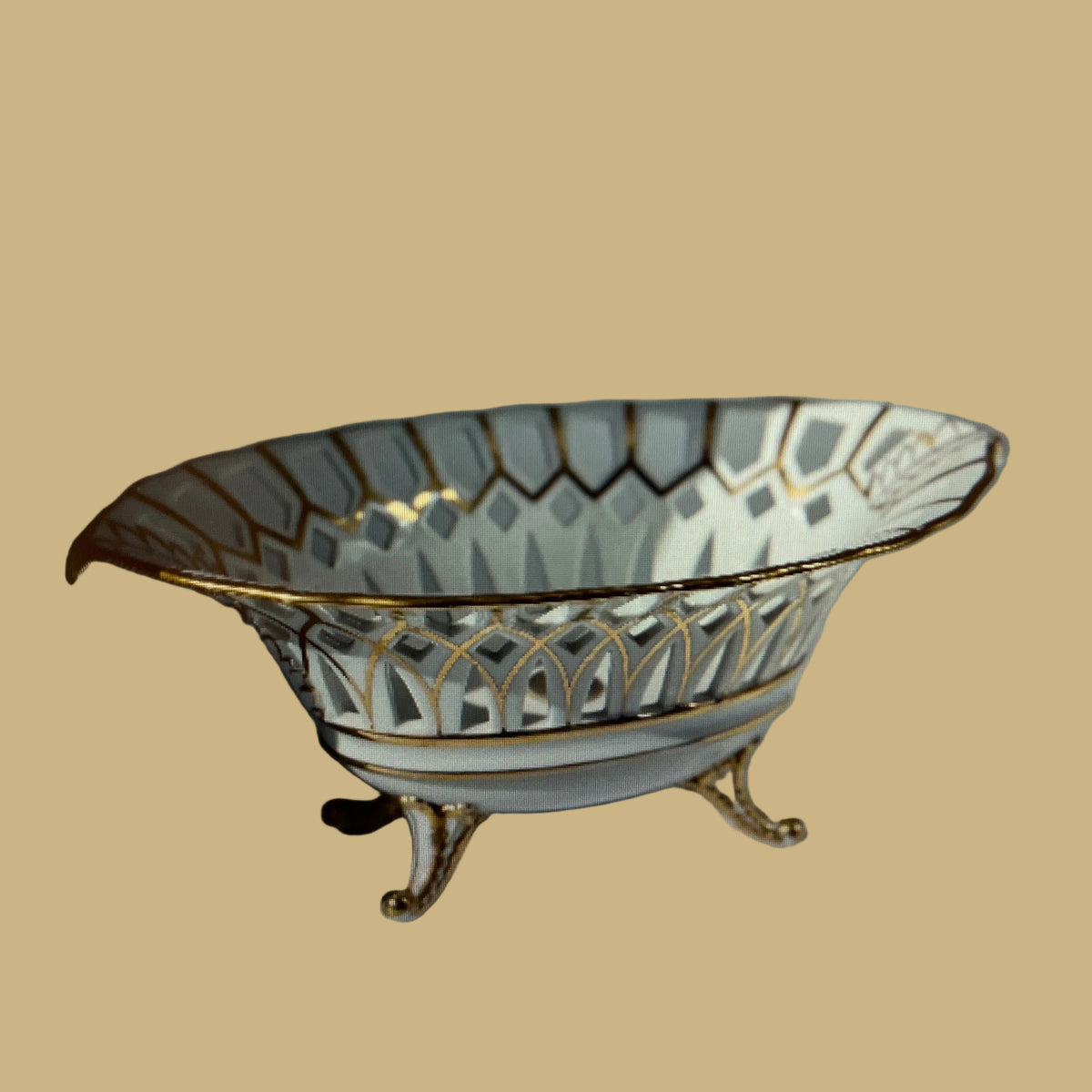 Reticulated Dresden Porcelain Footed Compote Basket