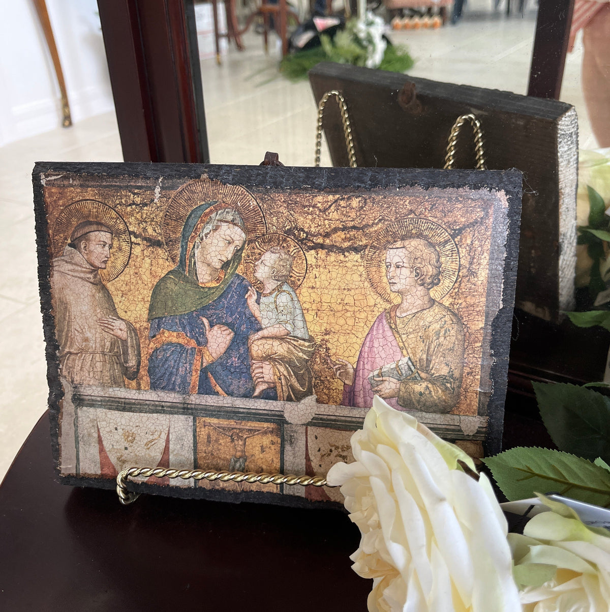 Italian Renaissance Painting on Wood Madonna & Child with Saints.