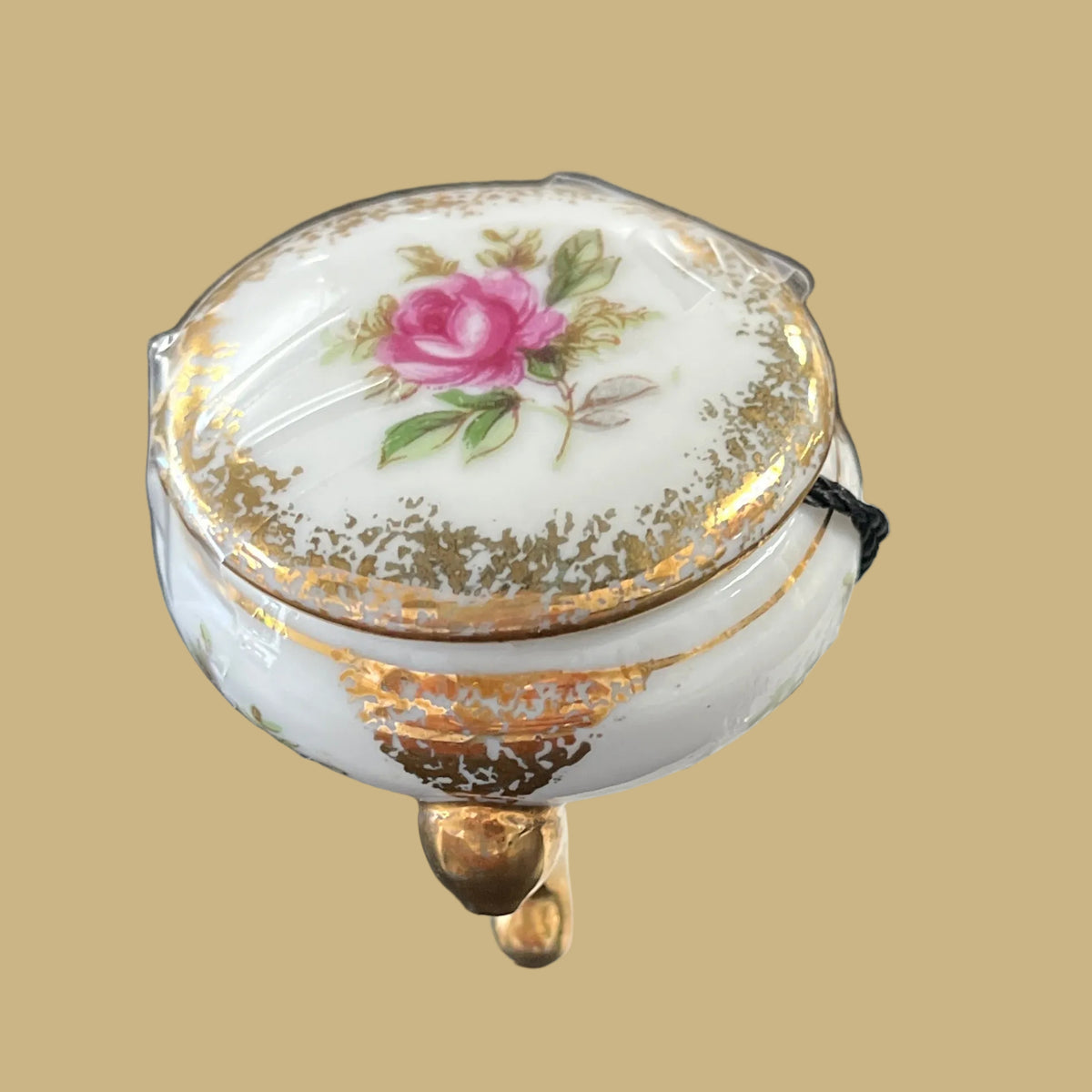 Tiny Rose Footed Trinket Box with Lid