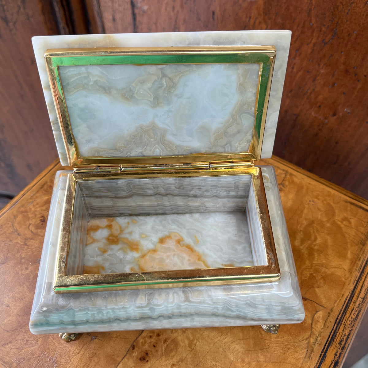 Italian Onyx Brass Footed Box