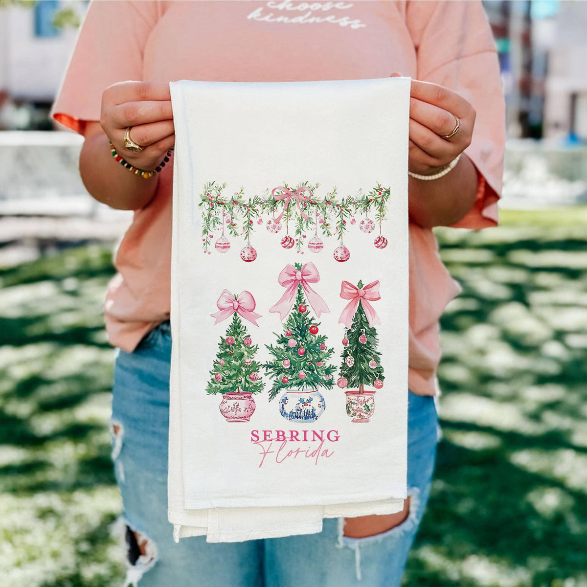 Cotton Tea Towel White-Blush & Baubles Sebring Florida: White/Regular