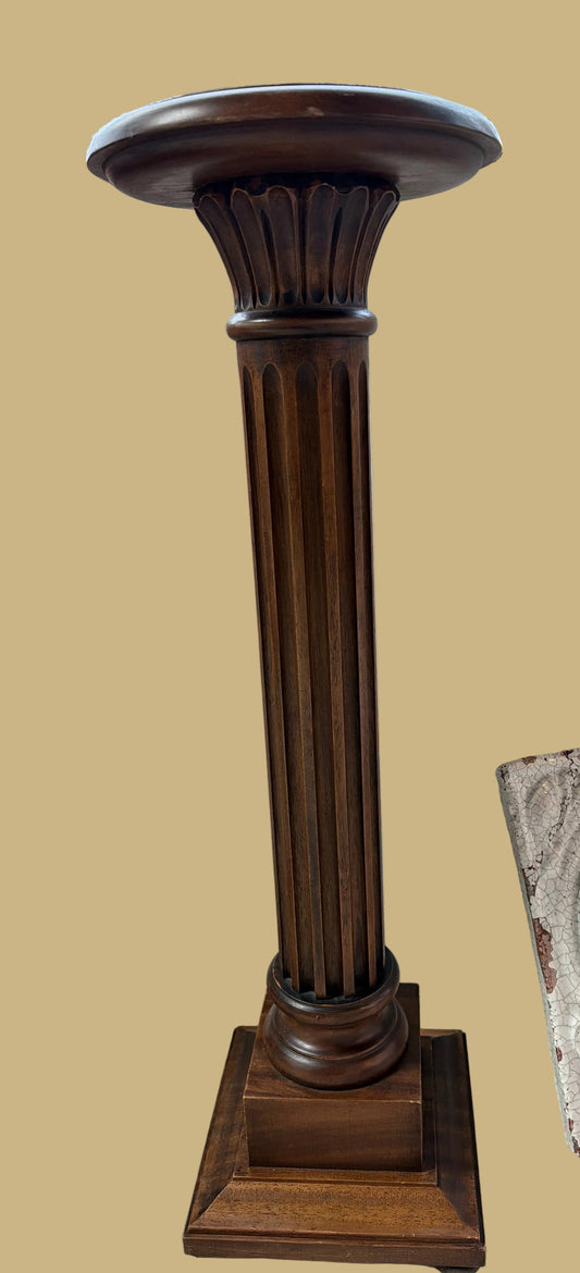 Vintage Wood Carved Corinthian Column Pedestal