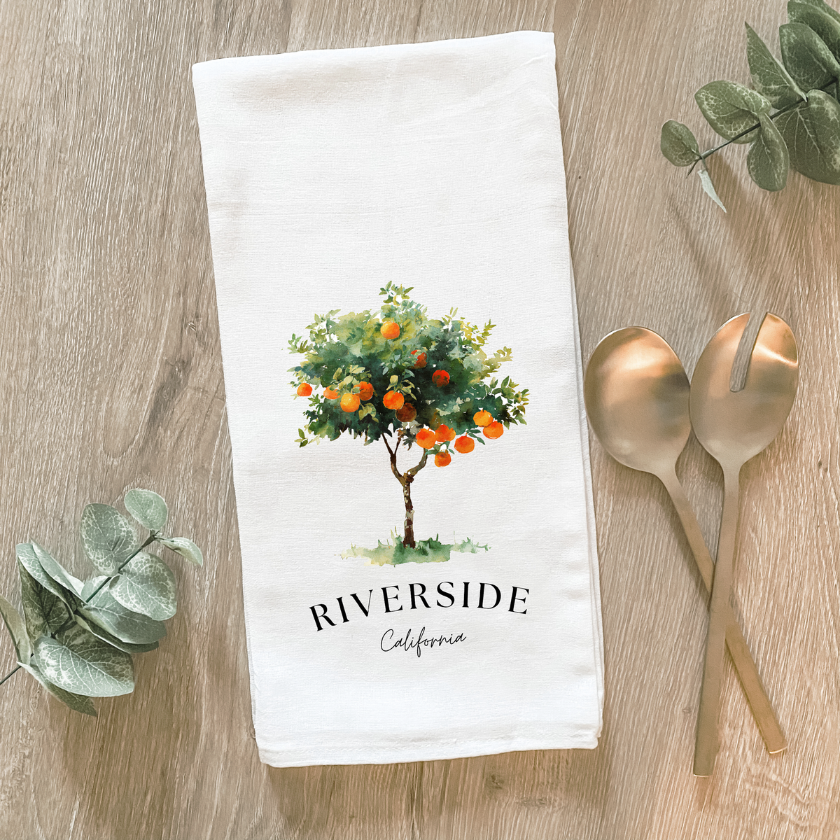 Custom Orange Tree with Sebring, FL- Cotton Tea Towel
