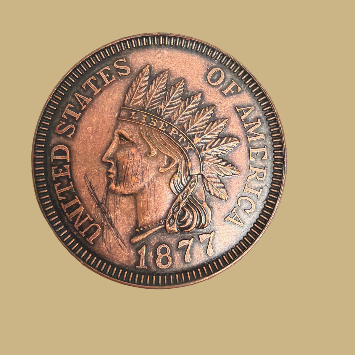 Large Reproduction 1877 Indian Head penny