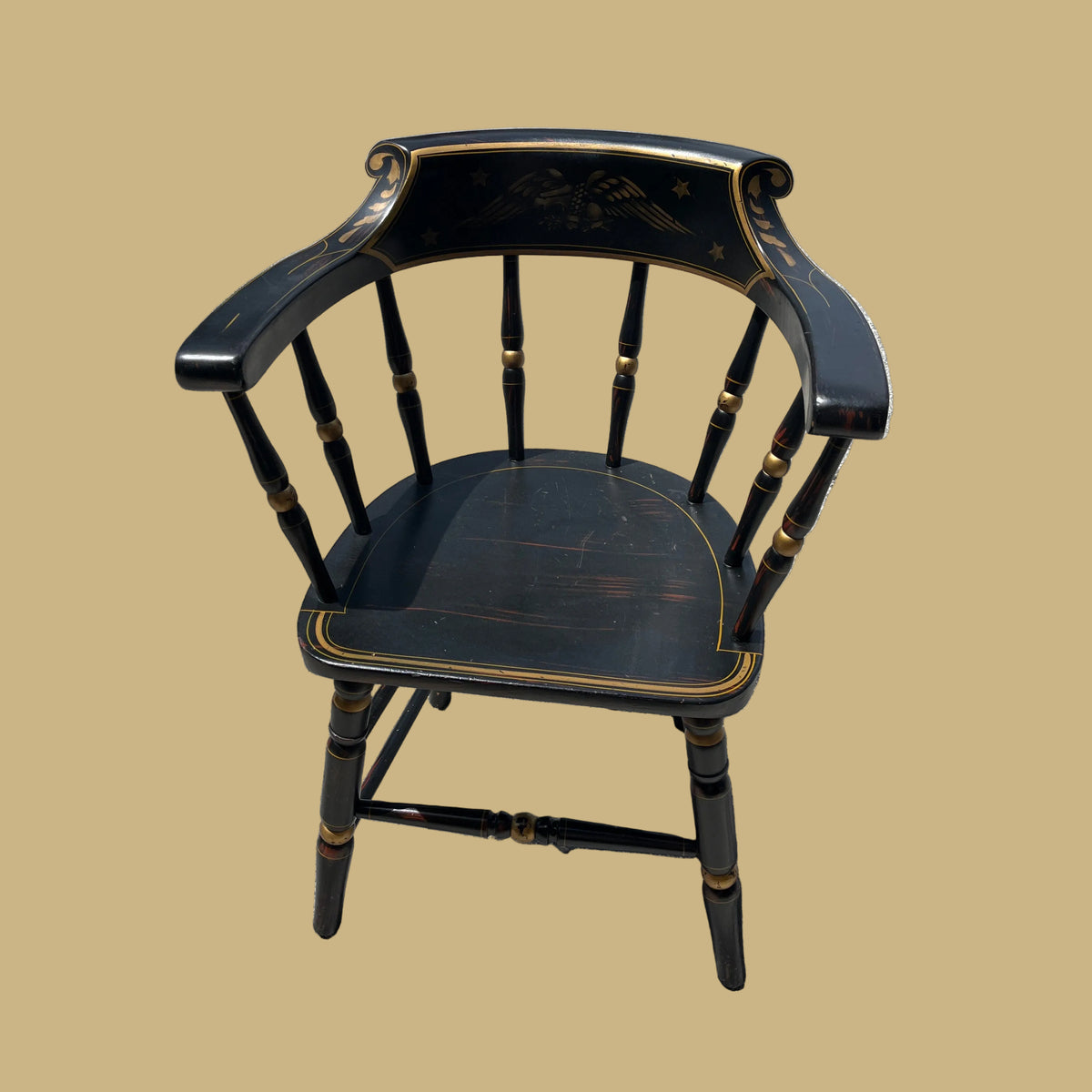 Black & Gold Stenciled Windsor Captain's Chair