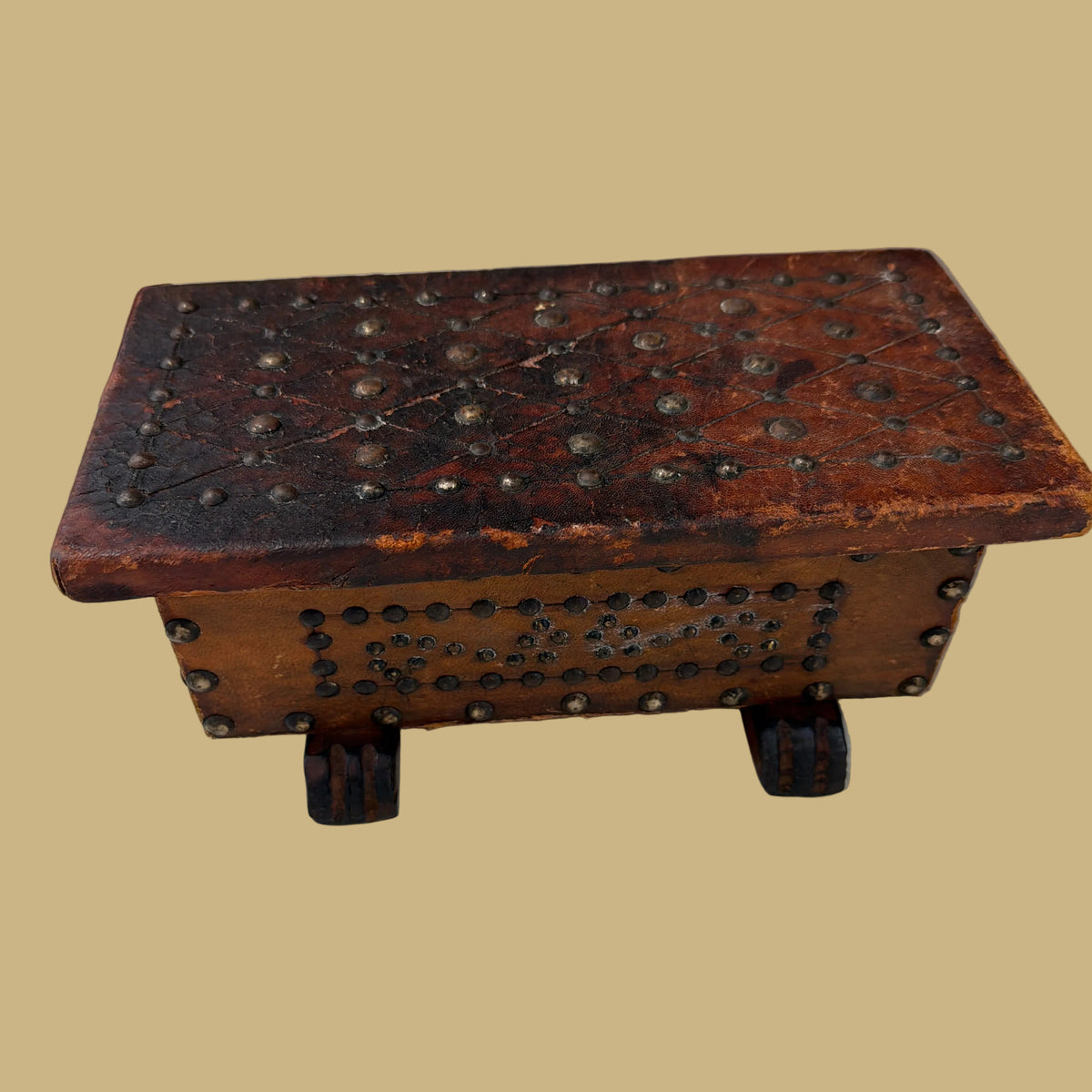 Leather-studded Wooden Box