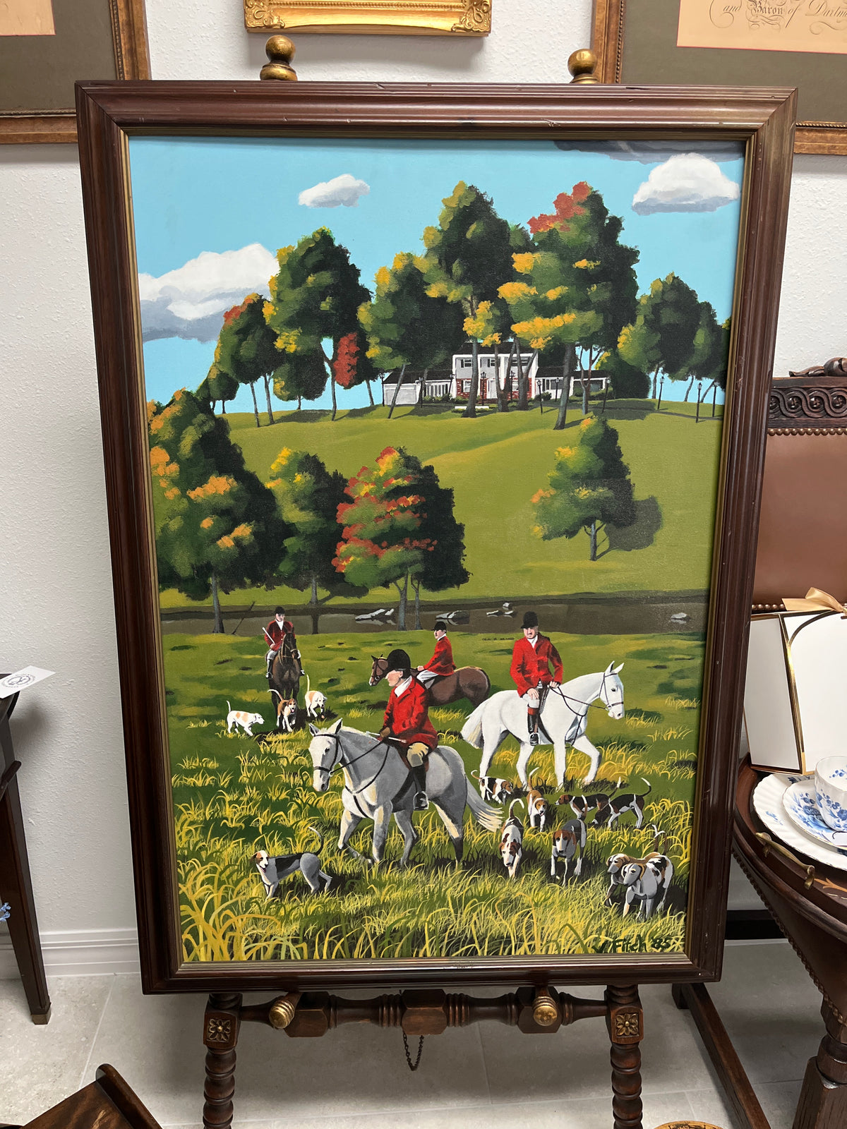 Hunting Scene Painting by V Fitch