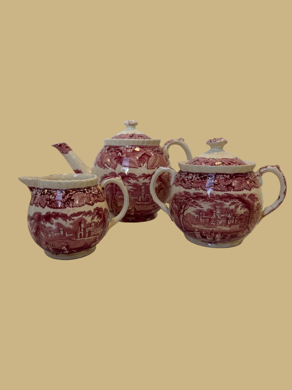 Antique Mason's Vista Transferware Ironstone Set of 3
