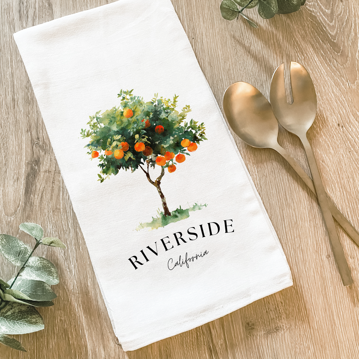 Custom Orange Tree with Sebring, FL- Cotton Tea Towel