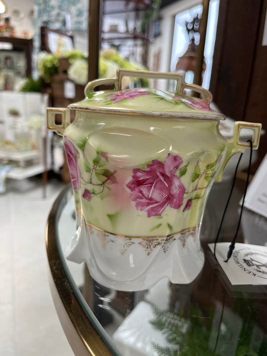 Candled Austrian Hand-Painted Lidded Sugar Bowl