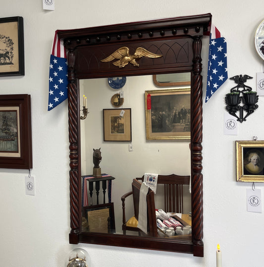 Federal-Style Wood Mirror w/Eagle Crest & Barley Twist Columns