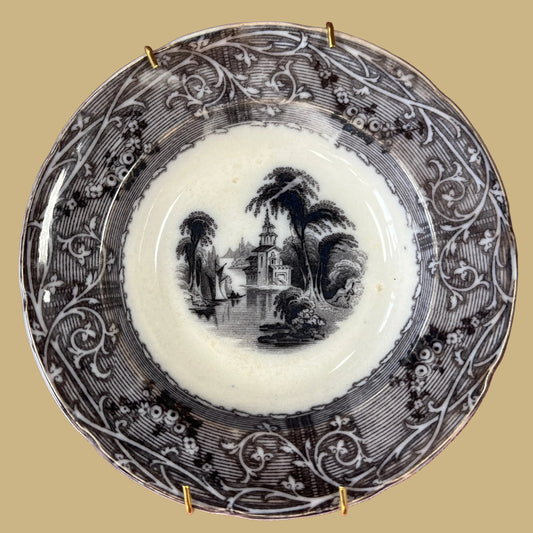 19th-Century Staffordshire Mulberry Transferware Bowl, Stamped