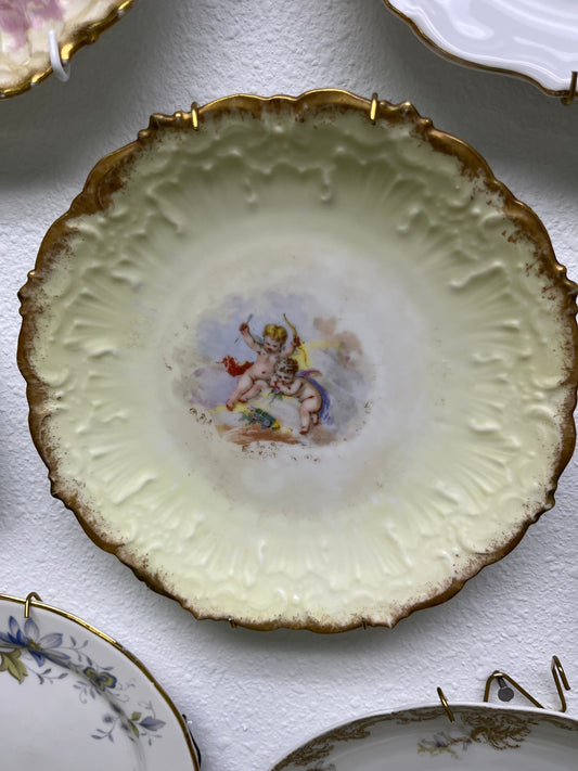 Antique Limoges Cabinet Plate Featuring Hand-Painted Cherub