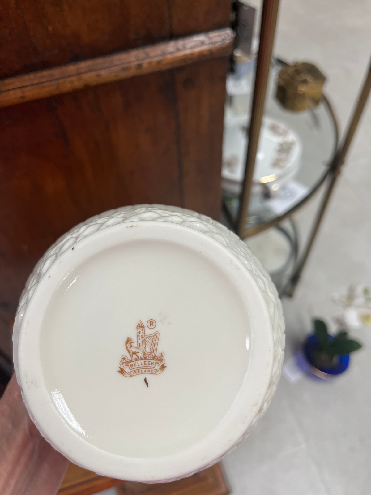 Belleek Ivory & Pink Vase, Large