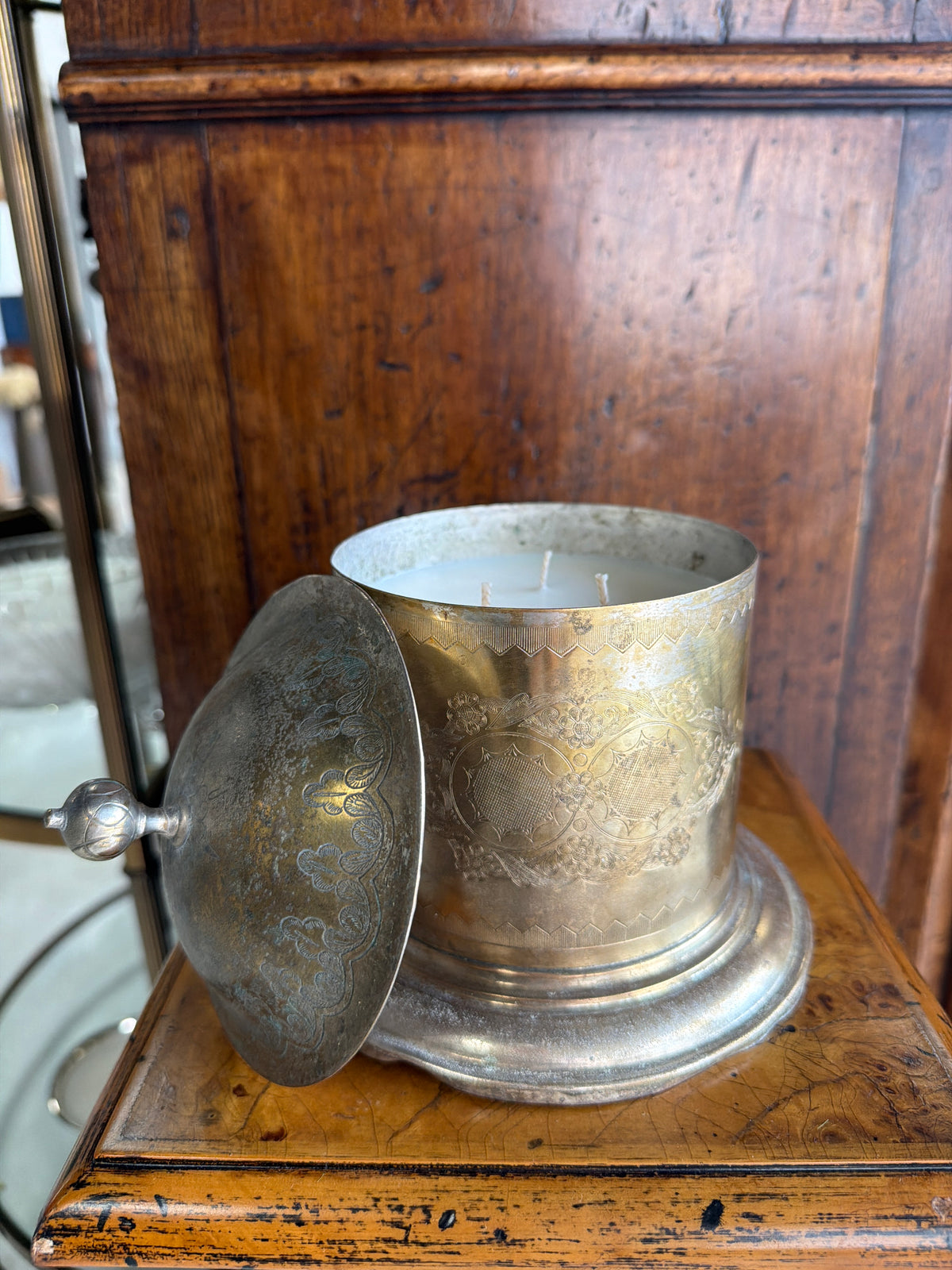 Vintage Silver Tea Caddy Candle