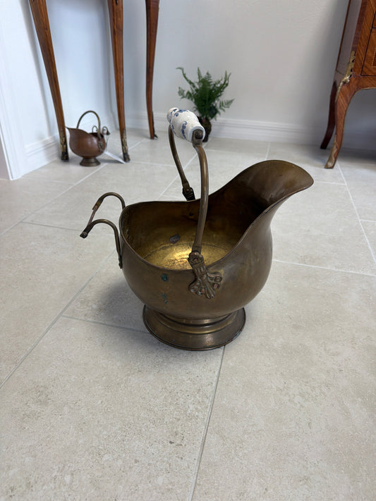Large Brass Scuttle with One Delft Hande
