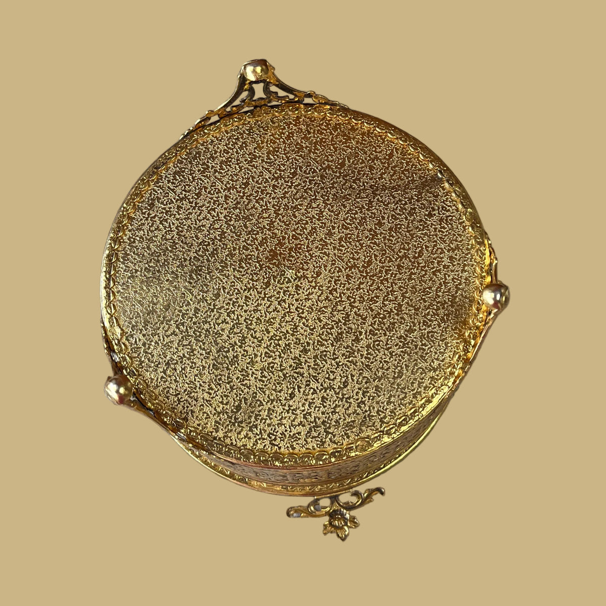 Vintage Ormolu Jewelry Box Round Glass Top, large