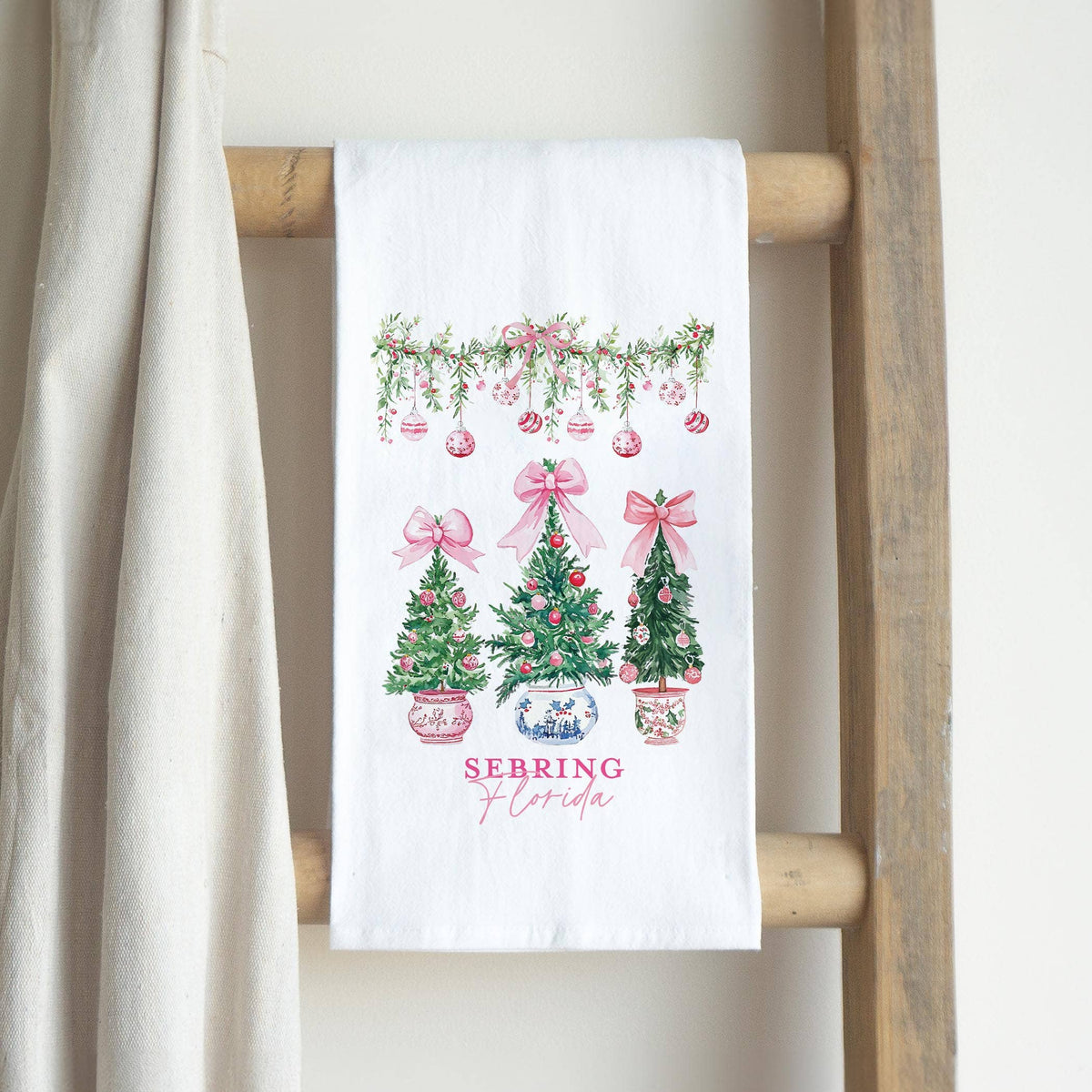Cotton Tea Towel White-Blush & Baubles Sebring Florida: White/Regular