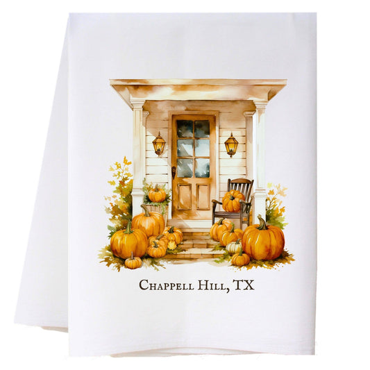 Door And Pumpkins Kitchen Towel
