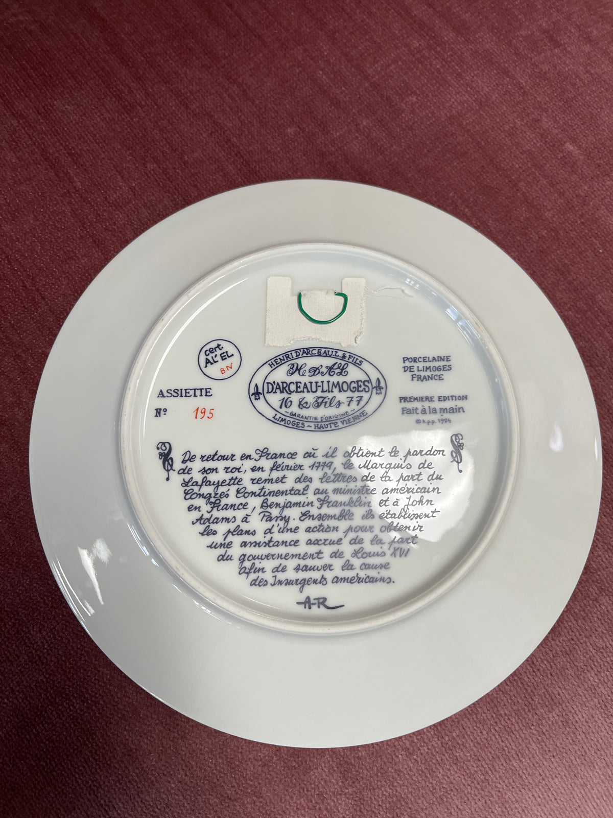 1974 Henri d'Arceau & Fils Limoges Collector Plate