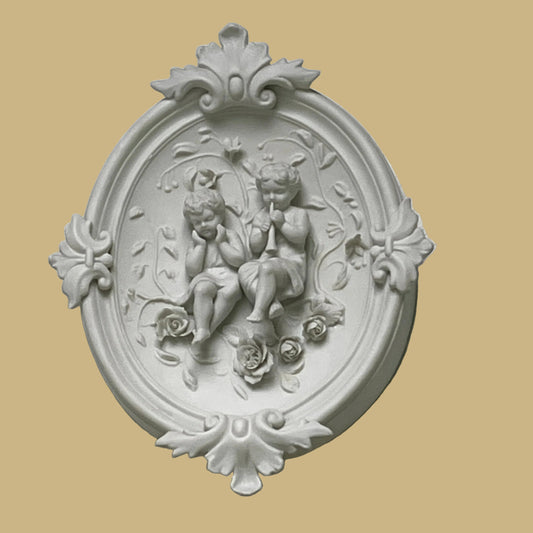 Vintage Matte Bisque Cherub Plaque