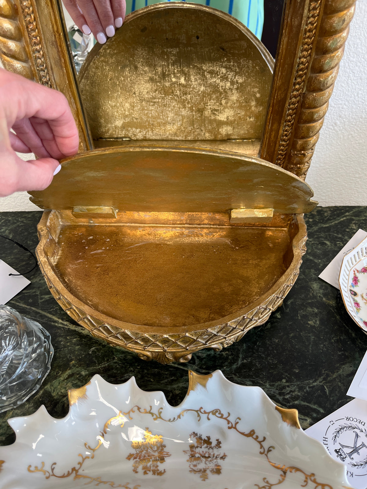 Italian Florentine Gilt Vanity Mirror & Jewelry Box