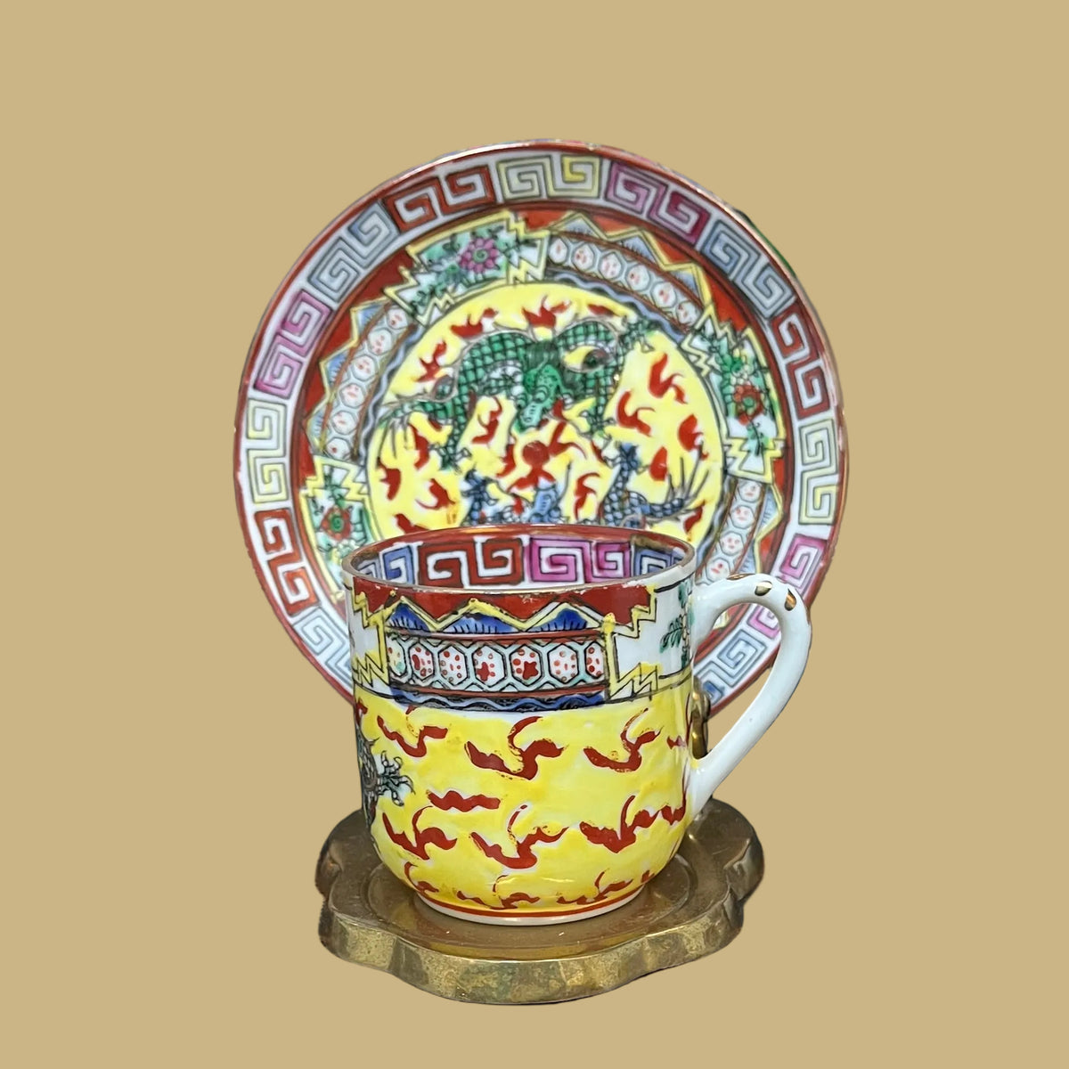 Hand-Painted Chinese Teacup & Saucer Set