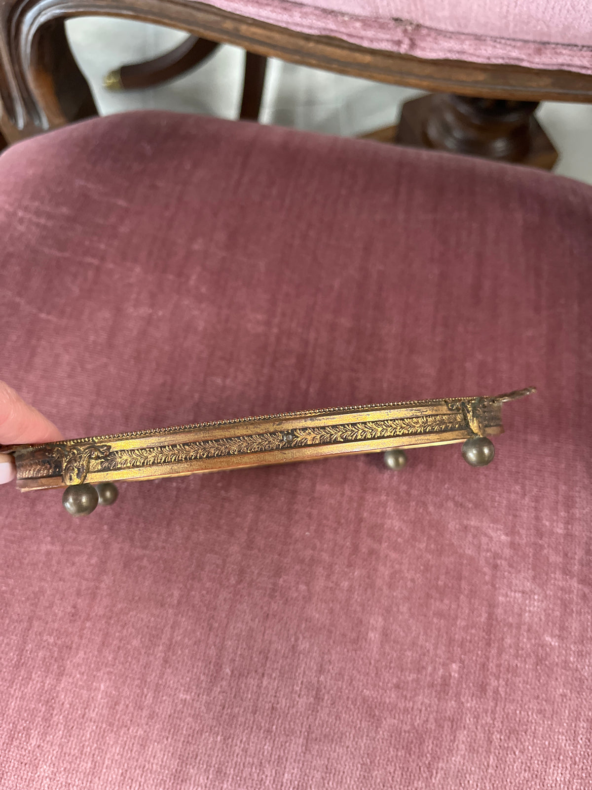 Antique French Brass Tray w/Lace