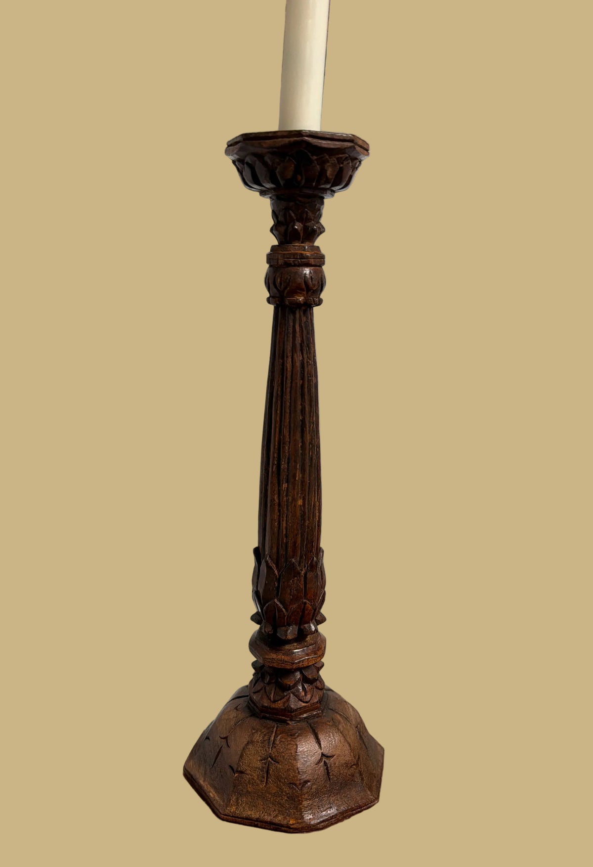 Vintage Italian Carved Wood Candlesticks, Pair