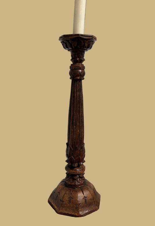 Vintage Italian Carved Wood Candlesticks, Pair