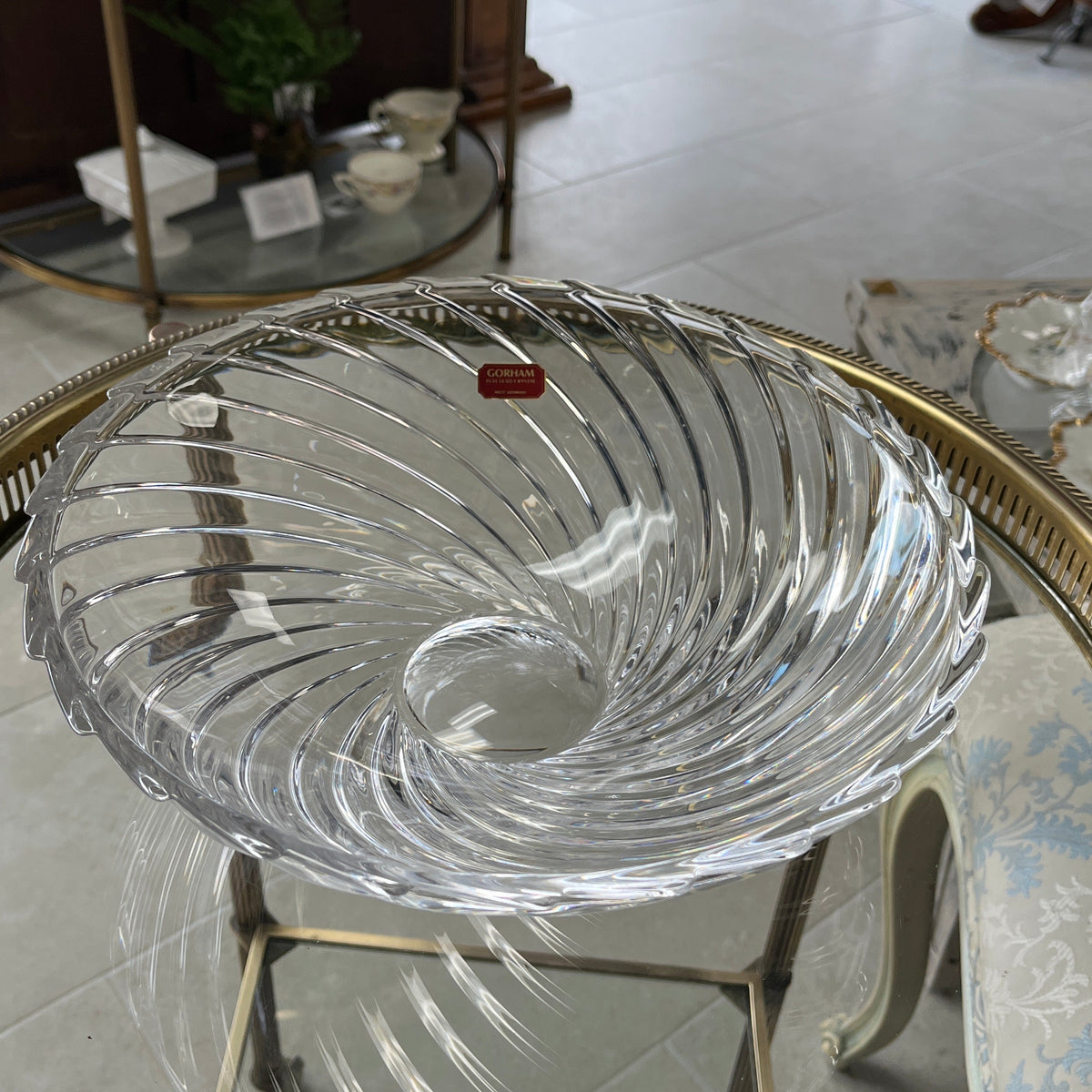Gorham Crystal Fruit Bowl Featuring Swirling Spiral Design