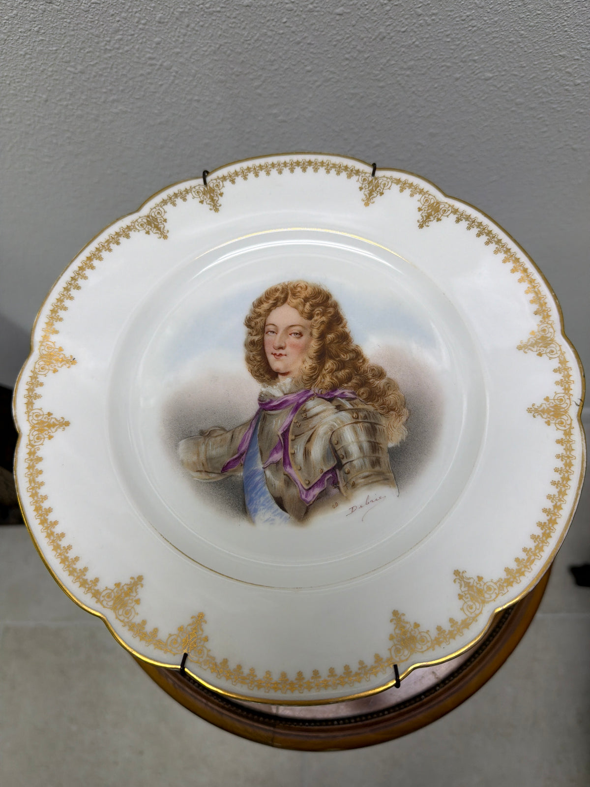 Sèvres French Porcelain Plate Featuring Hand-painted Portrait of Duc de Bourgogne in Armor