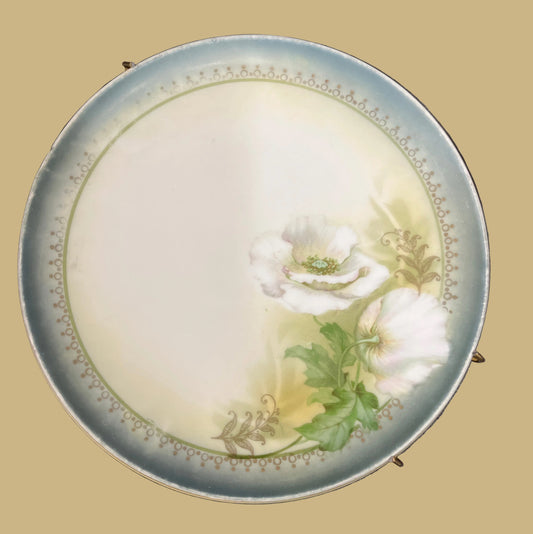 Vintage RS German Plate Featuring Hand-Painted White Poppies