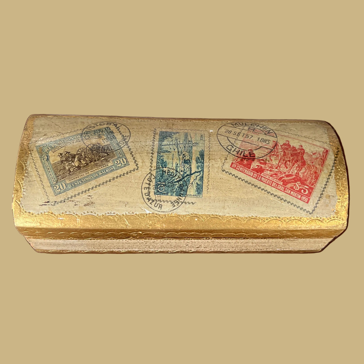 Vintage Florentia Italy Wooden Stamp Trinket Box