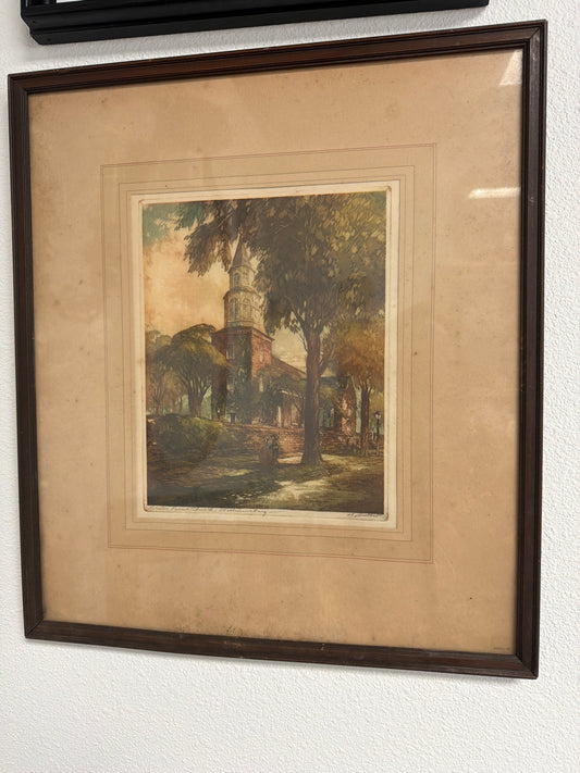 Bruton Parish Church, Williamsburg Etching by AF Mettell