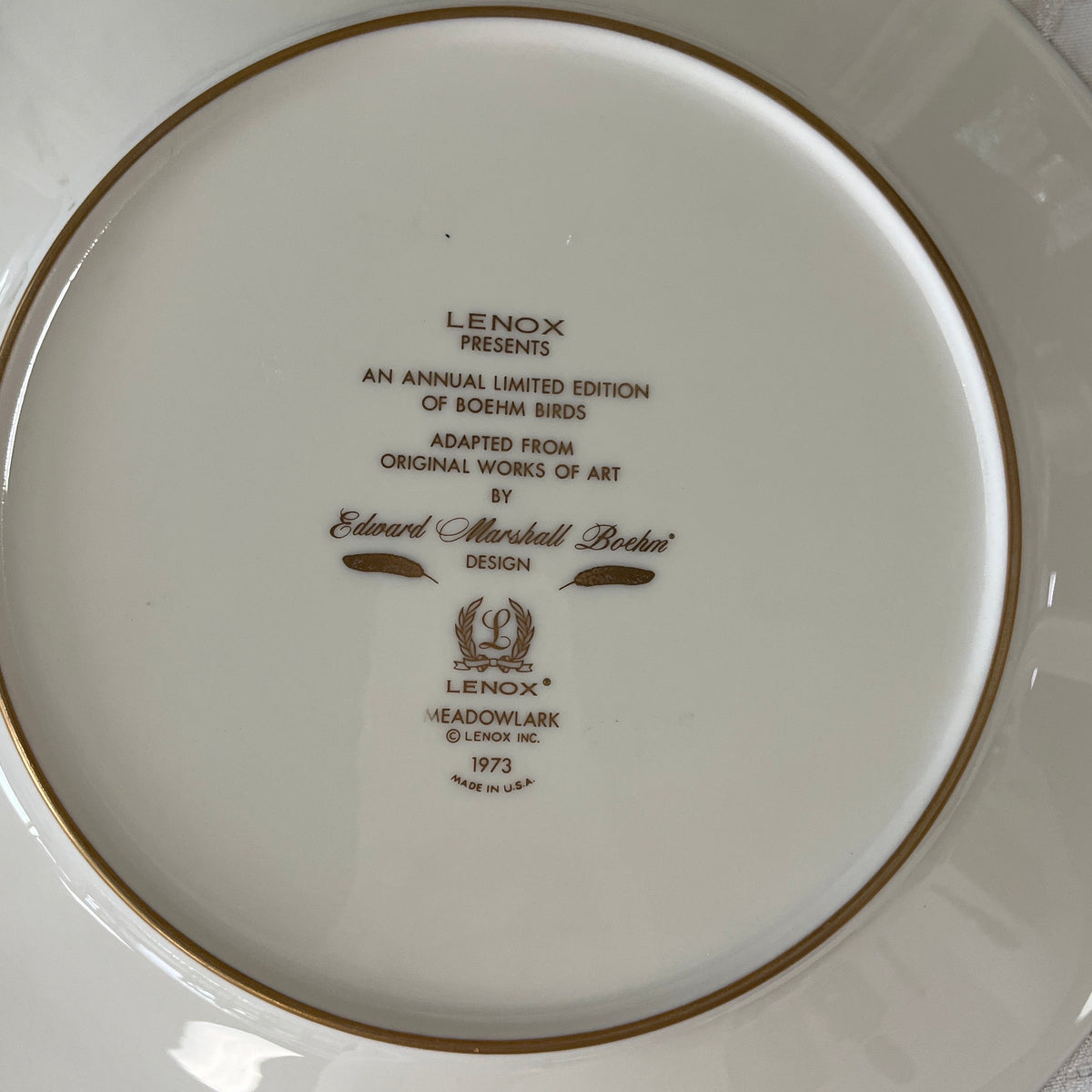 Lenox 1973 Meadowlark Annual Limited Edition Boehm Birds Plate