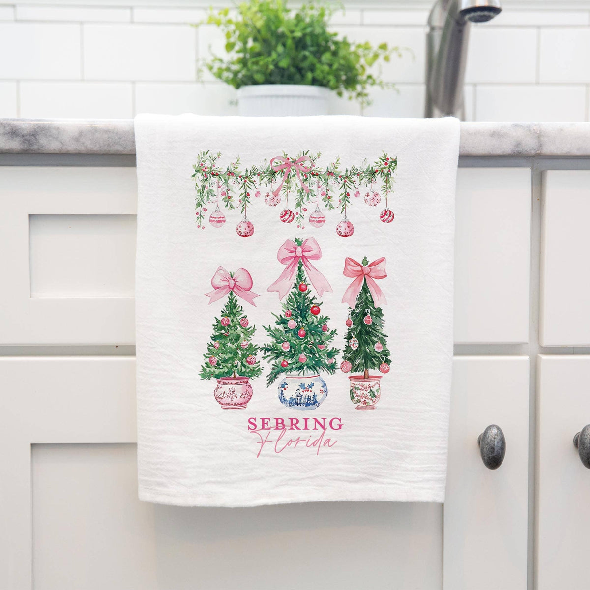 Cotton Tea Towel White-Blush & Baubles Sebring Florida: White/Regular