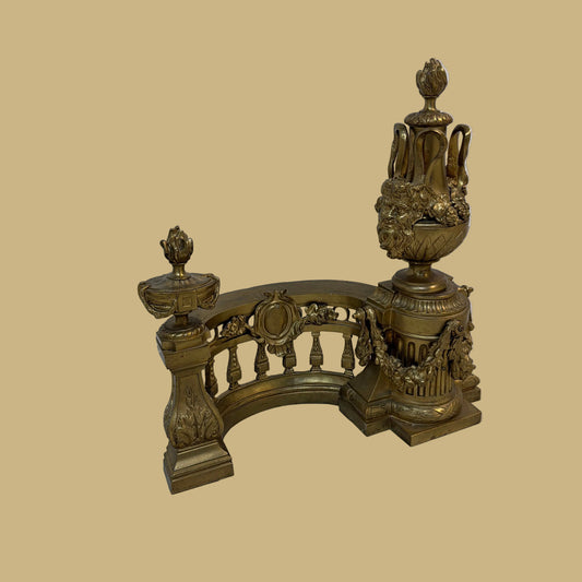 19th-Century French Louis XVI Style Gilt Bronze Chenet Andirons, Pair