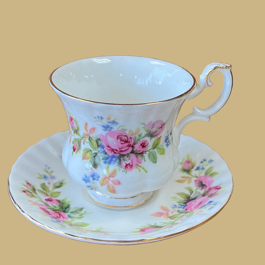 Royal Albert "Moss Rose" pattern teacup & saucer